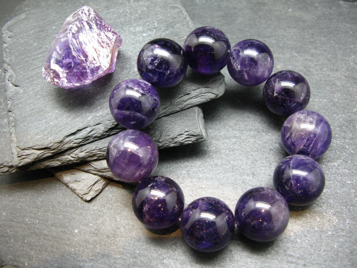 Amethyst Genuine Bracelet ~ 7 Inches ~ 20mm Round Beads