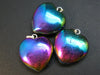 Lot of 3 Fine Multi Color Rainbow Titanium Coated Crystal Heart Shape Pendant