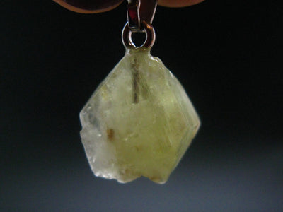 Rare Gemmy Yellowish-Green Brazilianite Terminated Crystal Silver Pendant From Brazil - 0.9" - 2.46 Grams