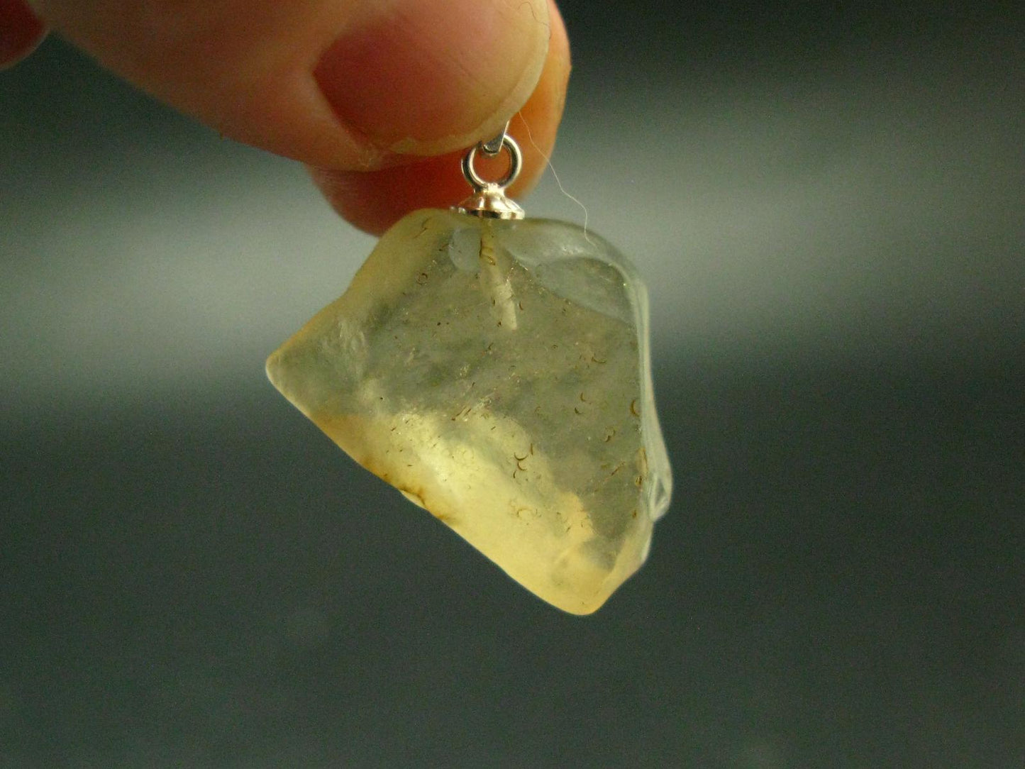 Gem Libyan Desert Glass Tektite Pendant Sterling Silver from Libya - 1.0" - 3.46 Grams