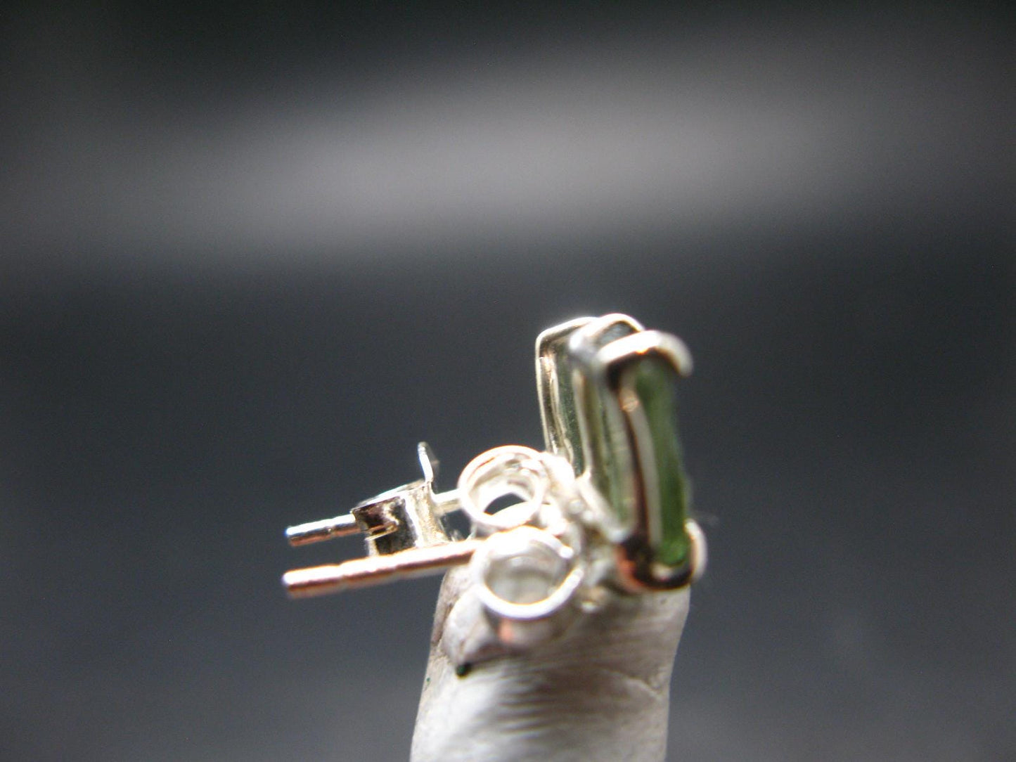 Natural Moldavite Tektite Raw Stud Earrings In Sterling Silver From Czech Republic - 1.64 Grams