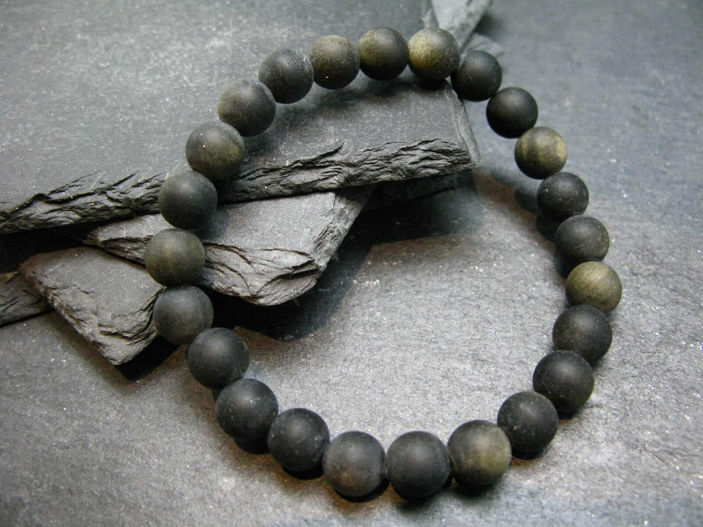 Goldsheen Obsidian Genuine Bracelet ~ 7 Inches ~ 8mm Round Beads