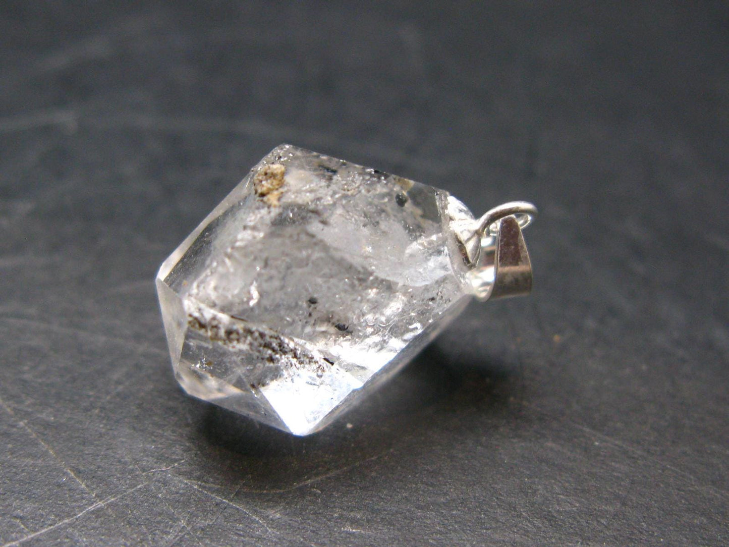 Fine Natural Herkimer Diamond Silver Pendant From New York - 0.9" - 3.79 Grams