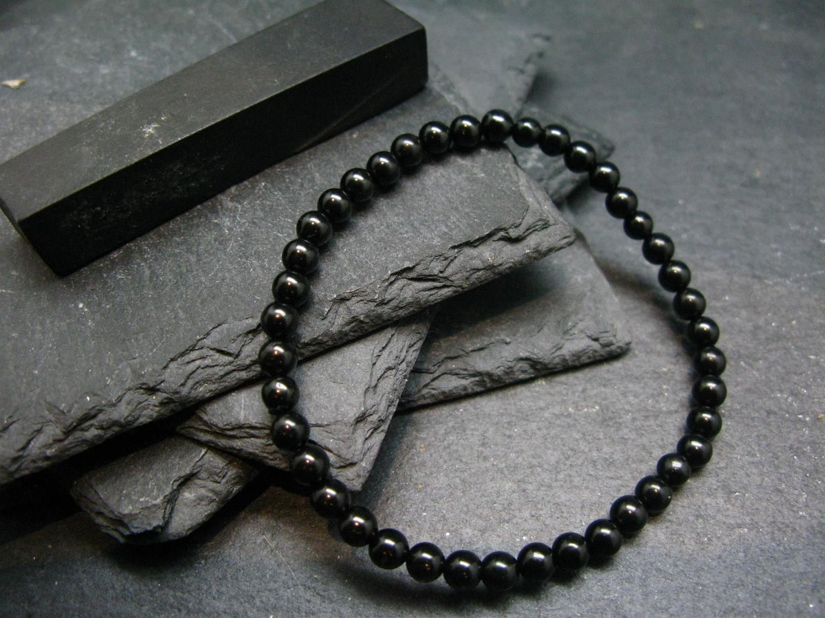 Whitby Jet Genuine Bracelet From UK ~ 7 Inches ~ 4mm Round Beads