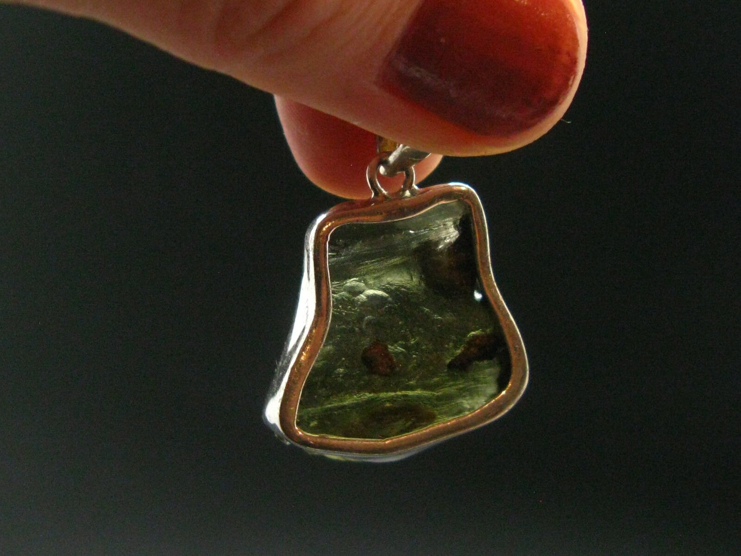 Moldavite Tektite Silver Pendant from Czech Republic - 1.1" - 6.23 Grams