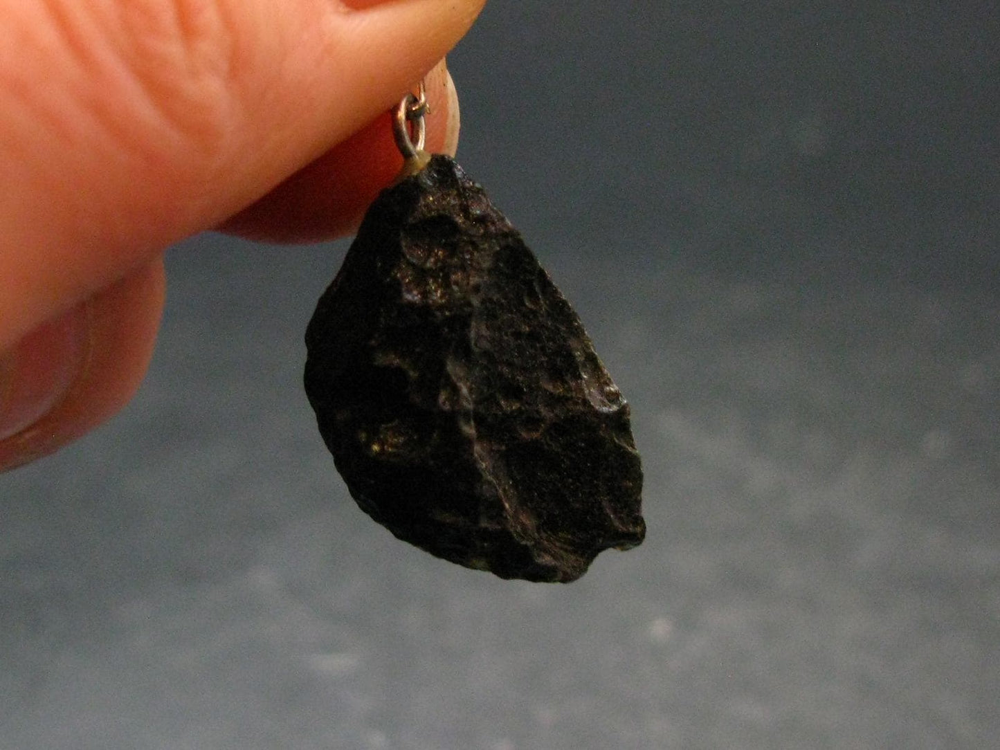 Tibetan Black Tektite Silver Pendant From Tibet - 1.3" - 6.05 Grams
