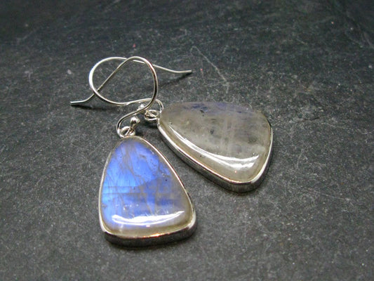 Cabochon Natural Moonstone 925 Sterling Silver Drop Earrings - 1.3" - 6.04 Grams