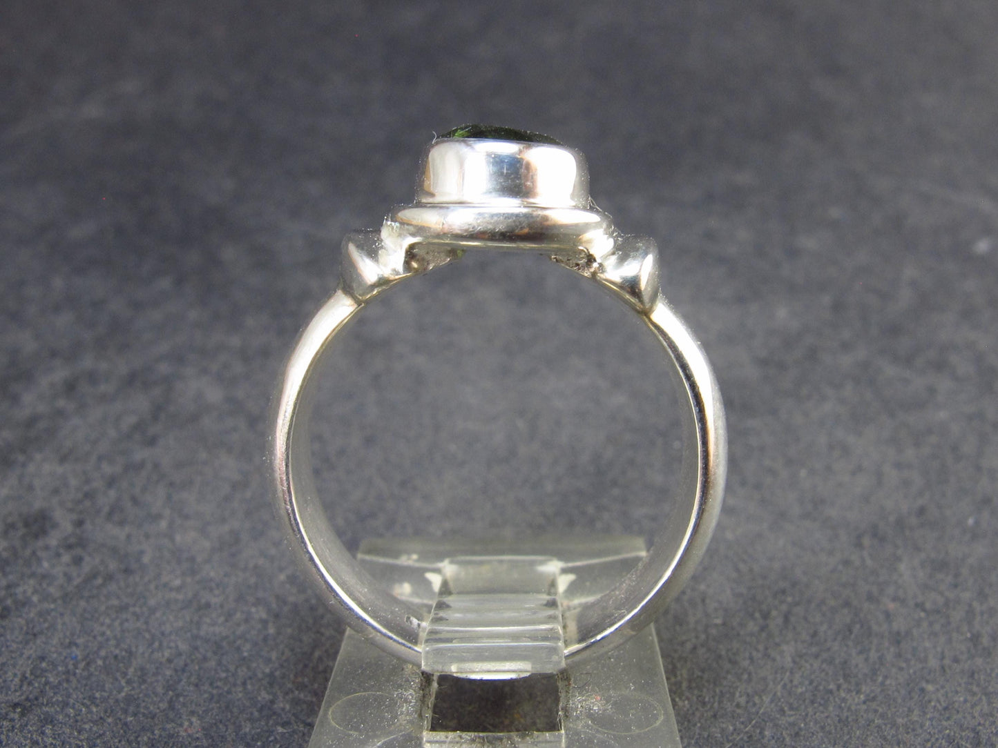 Moldavite Tektite Facetted Silver Ring from Czech Republic - Size 8 - 6.75 Grams