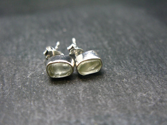 Green Herderite Silver Stud Earrings From Brazil - 1.34 Grams
