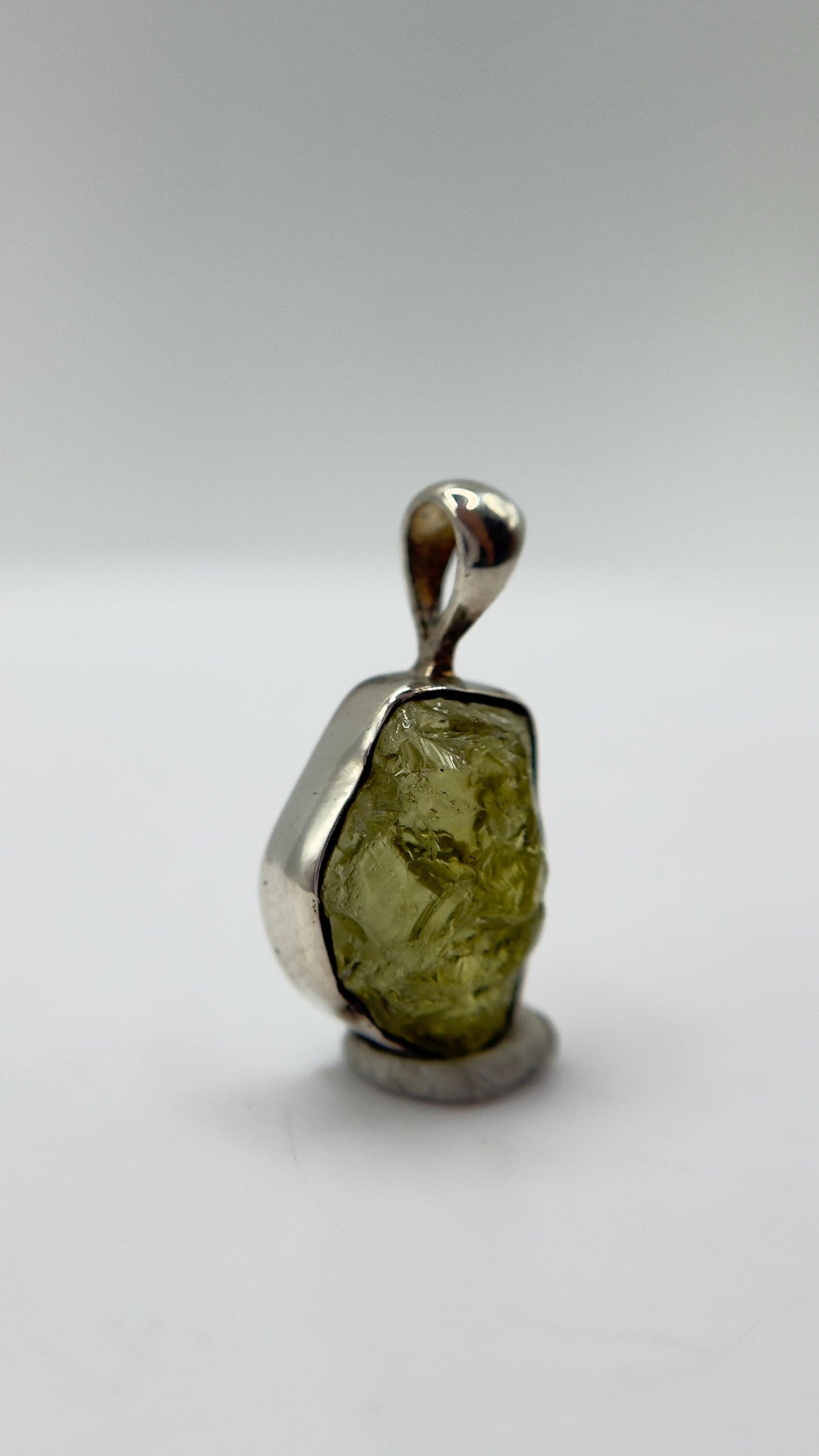 Chrysoberyl Raw Stone Pendant Green Yellow Gemstone Silver Crystal Pendant Natural Minimalist Jewelry Gift