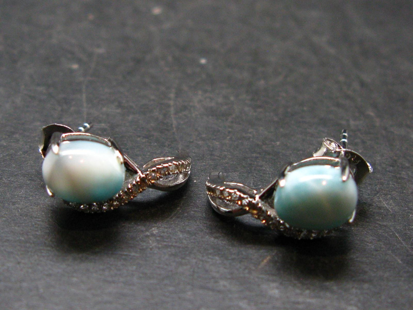 Natural Cabochon Larimar Pectolite 925 Sterling Silver Earrings from Dominican Republic - 2.77 Grams
