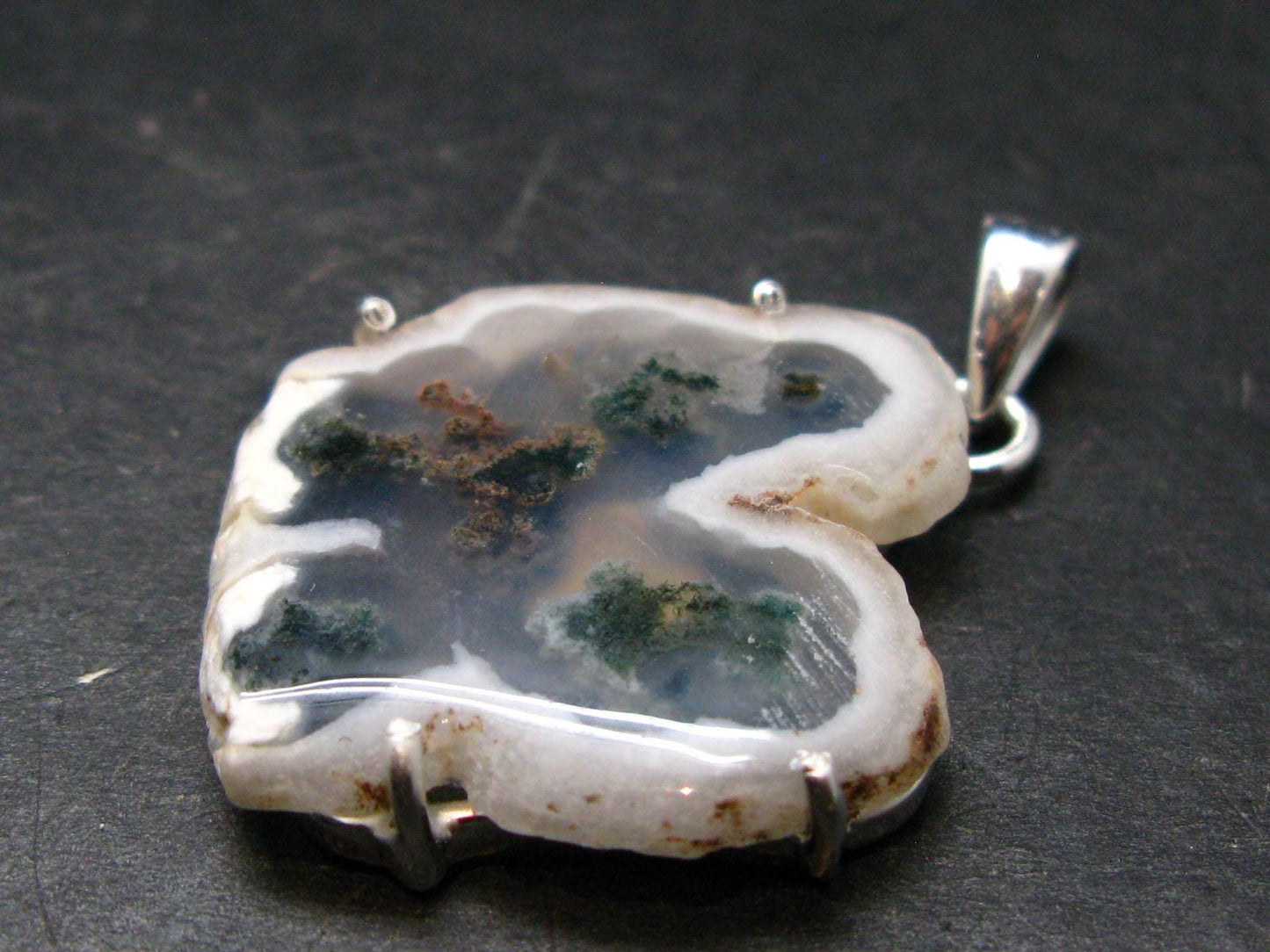 Moss Agate Silver Plated Pendant From Brazil - 7.44 Grams - 1.6"