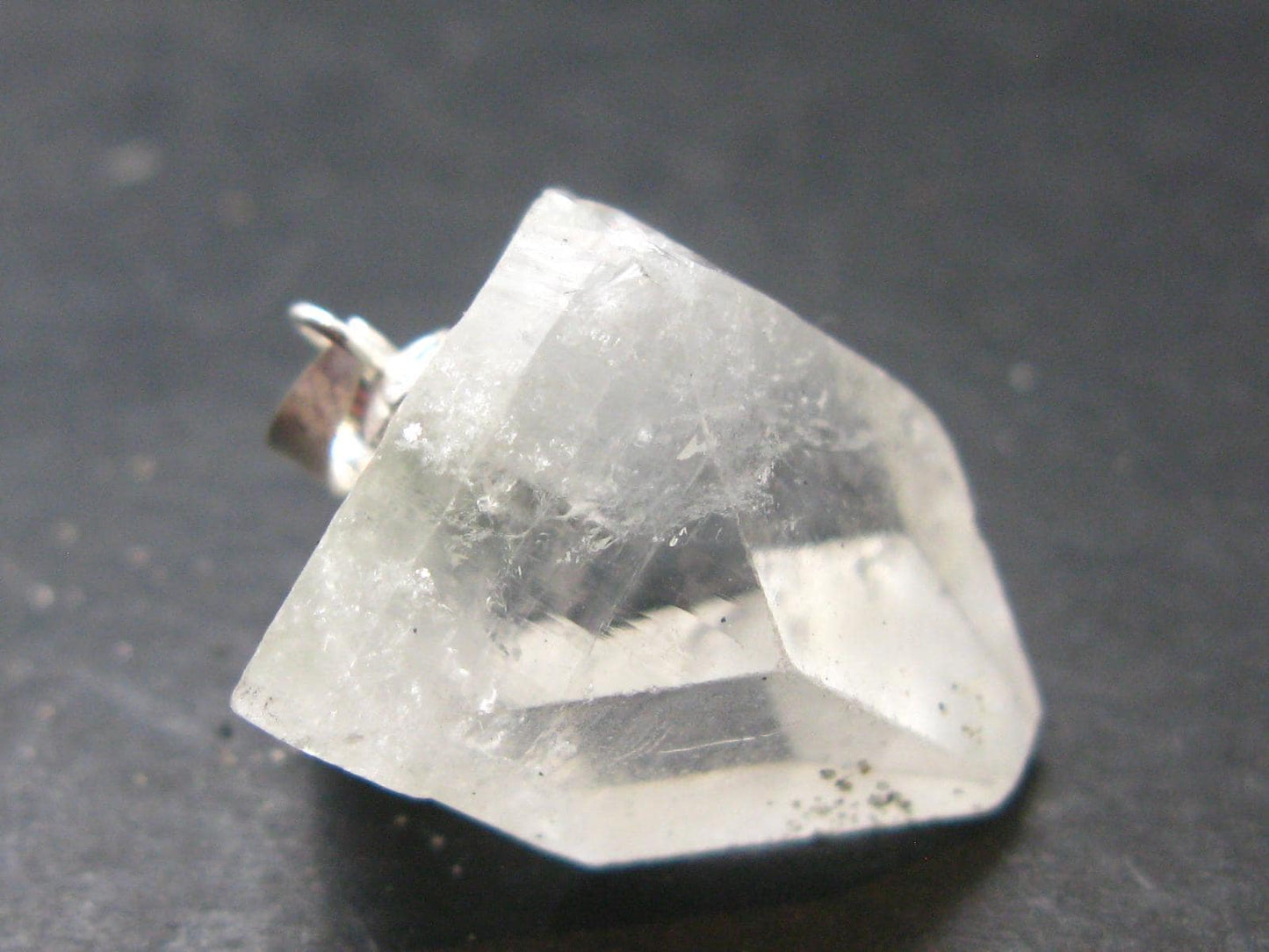 Clear Apophylite Apophyllite Crystal Silver Pendant From India - 1.0" - 6.5 Grams