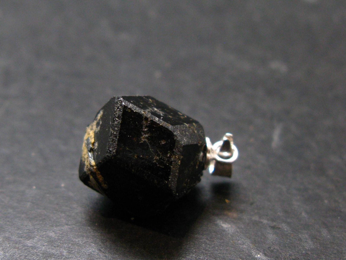 Sharp Black Melanite Andradite Garnet Silver Pendant From Mali - 0.8" - 3.65 Grams
