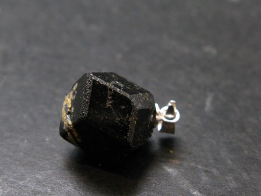 Sharp Black Melanite Andradite Garnet Silver Pendant From Mali - 0.8" - 3.65 Grams