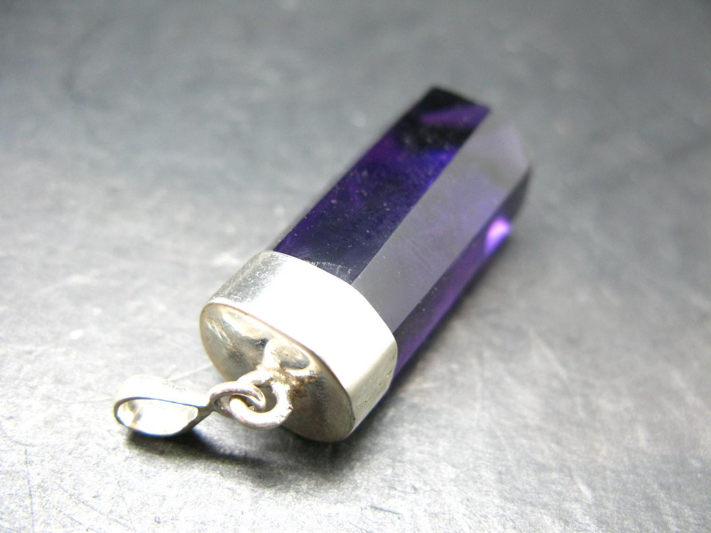 Genuine Rich Purple Faceted Amethyst Silver Pendant From Brazil - 2.1" - 14.48 Grams