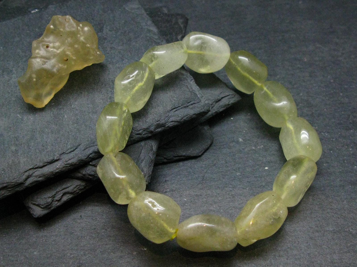 Libyan Tektite Glass Genuine Bracelet ~ 7.5 Inches ~ 18mm Tumbled Beads