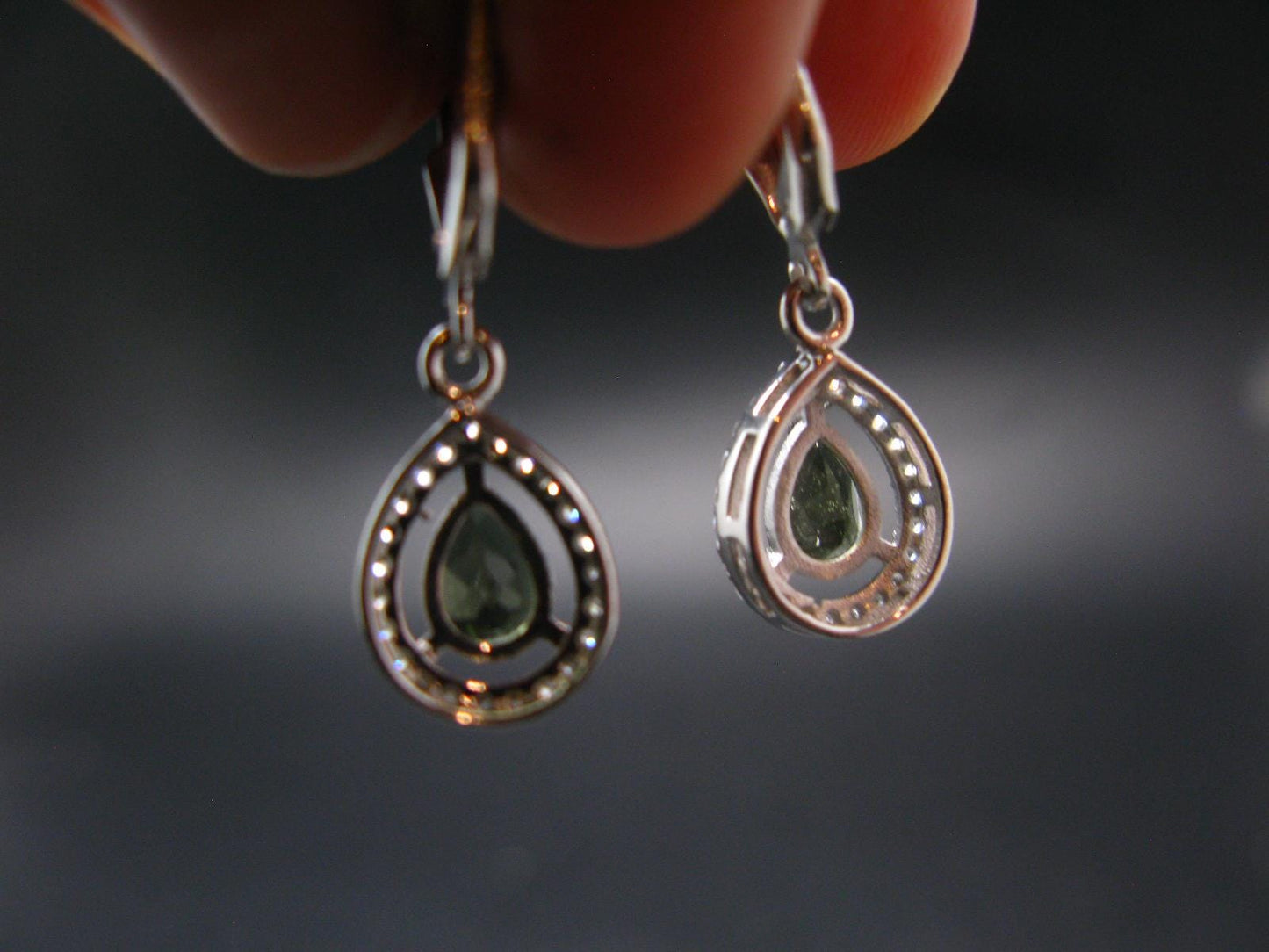 Moldavite Tektite Silver Earrings from Czech Republic - 2.94 Grams