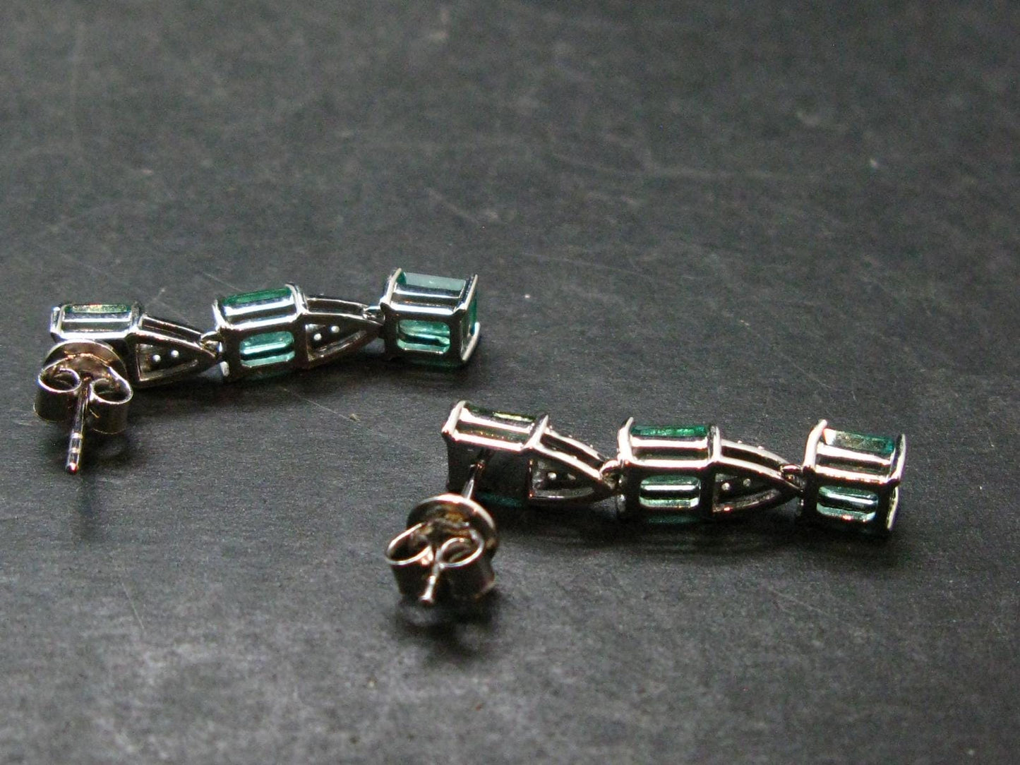 Gem Emerald Faceted Silver Earrings From Colombia - 3.12 Grams Total