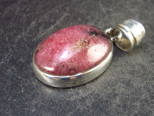 Rare Rhodonite Cabochon Silver Pendant From Brazil - 1.2" - 5.2 Grams