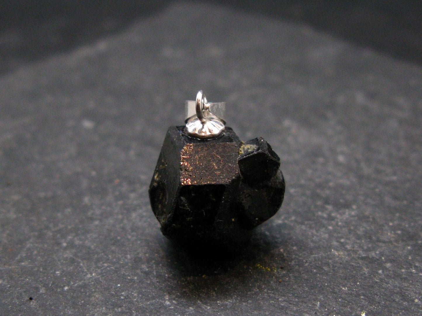 Sharp Black Melanite Andradite Garnet Silver Pendant From Mali - 0.7" - 3.92 Grams