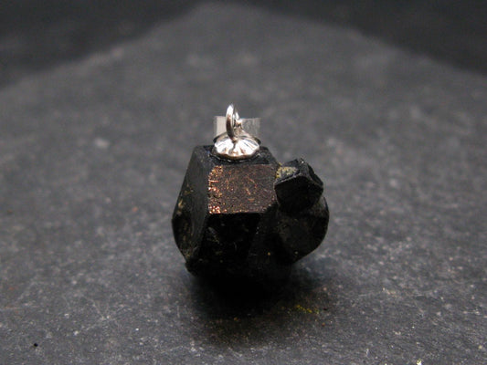 Sharp Black Melanite Andradite Garnet Silver Pendant From Mali - 0.7" - 3.92 Grams