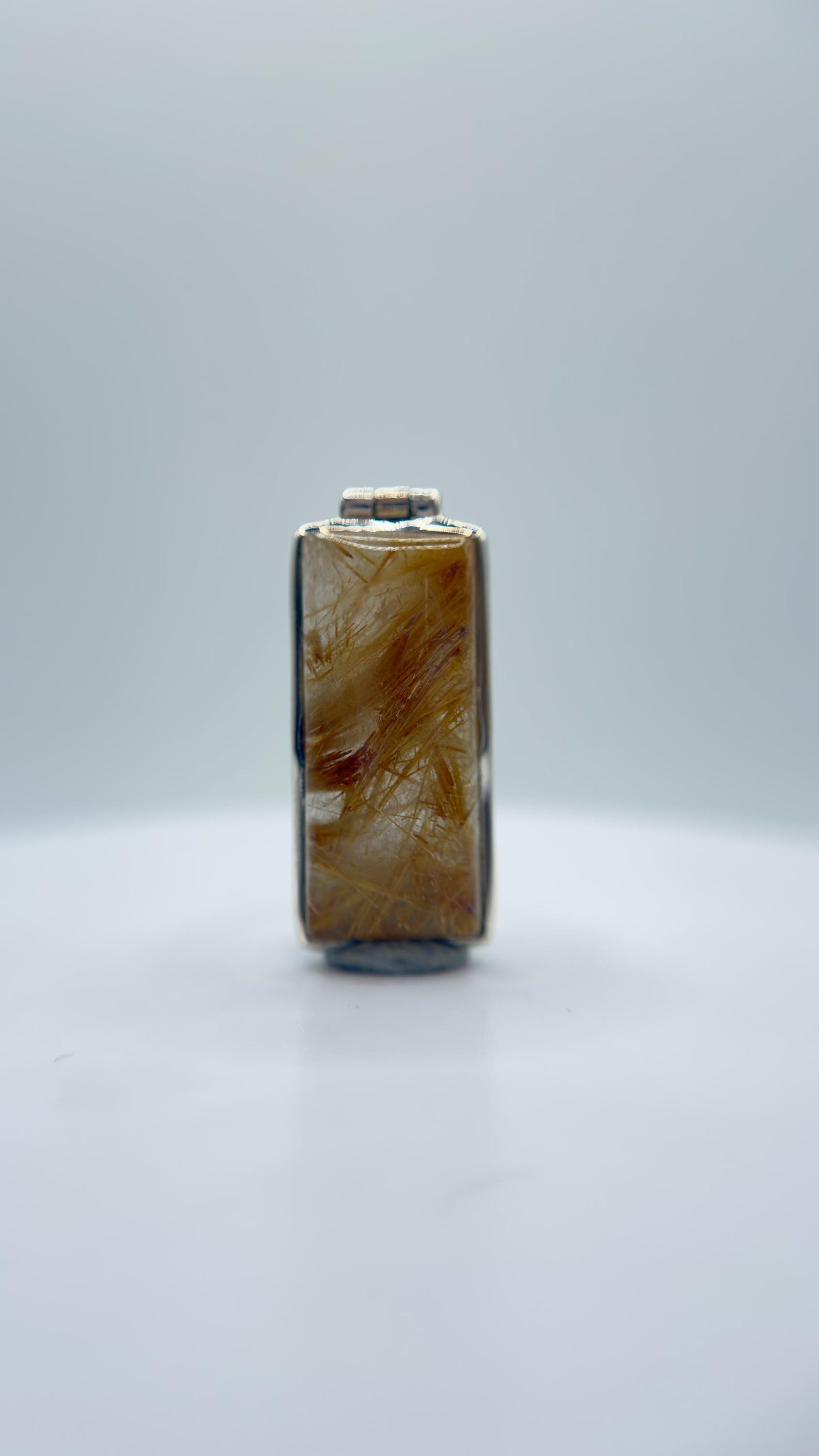 Golden Needle Inclusion Quartz Pendant – Natural Crystal Statement in Sterling Silver