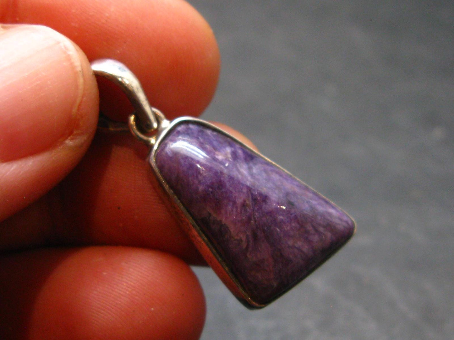 Rare High-Quality Charoite Pendant In SS From Russia - 1.2" - 3.47 Grams