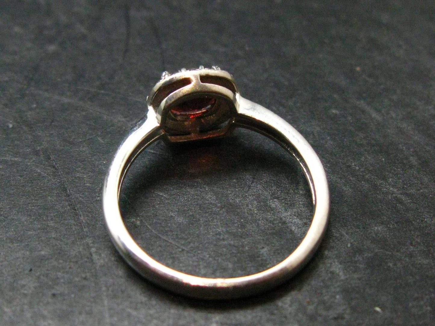 Red Garnet Rhodium Plated Sterling Silver Ring with CZ - Size 8 - 2.47 Grams