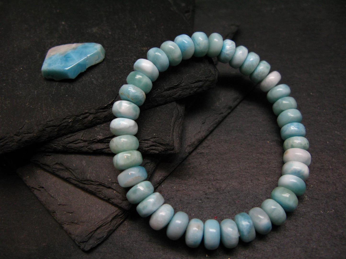 Larimar Genuine Bracelet ~ 7 Inches ~ 9mm Rondelle Beads