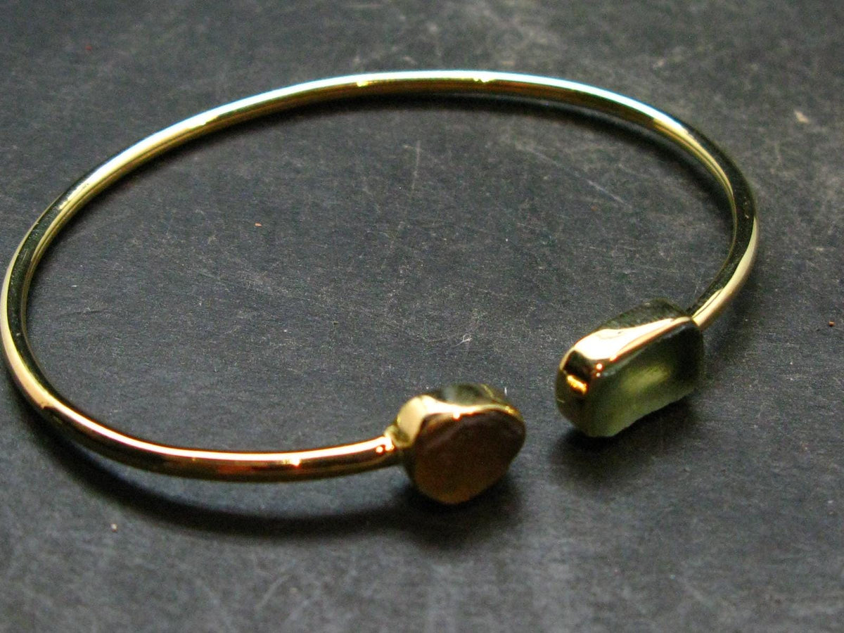 Moldavite & Libyan Tektite Gold Plated Silver Twister Bracelet- Size Adjustable - 5.11 Grams