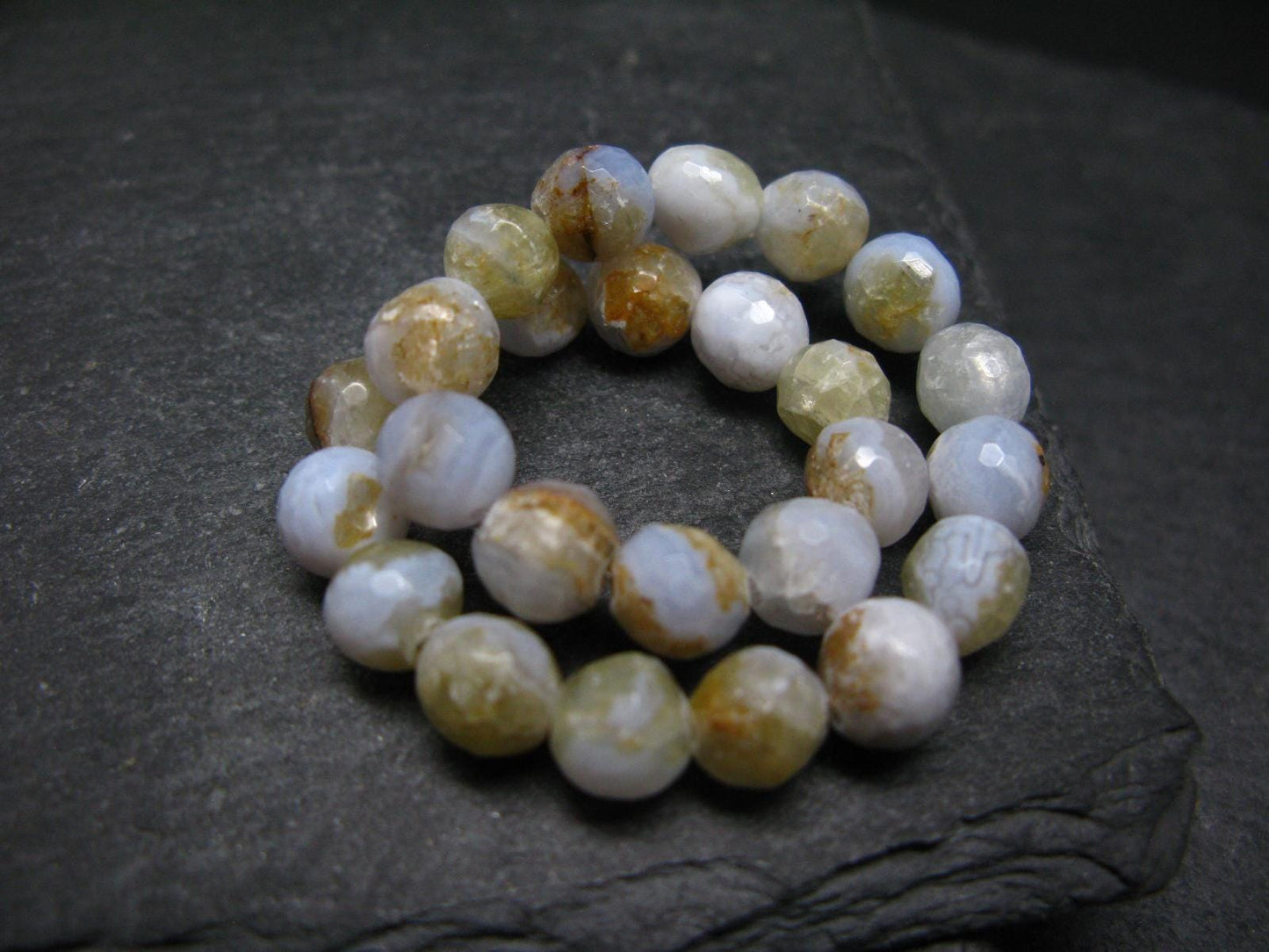 Blue Lace Agate Genuine Bracelet ~ 7 Inches ~ 8mm Round Facetted Beads