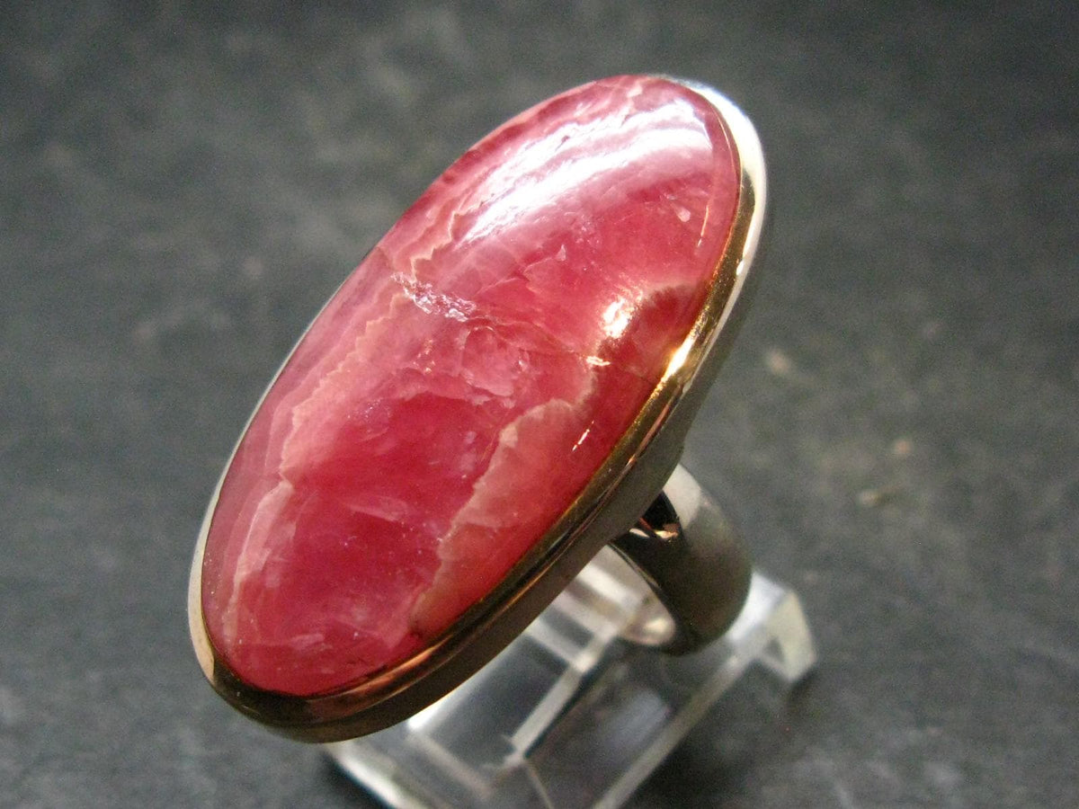 Rhodochrosite Silver Ring From Argentina - 15.54 Grams - Size 7.5