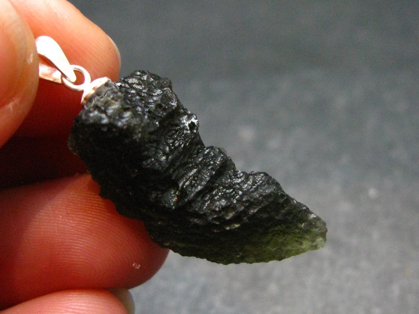 Moldavite Tektite Silver Pendant from Czech Republic - 1.4" - 3.67 Grams