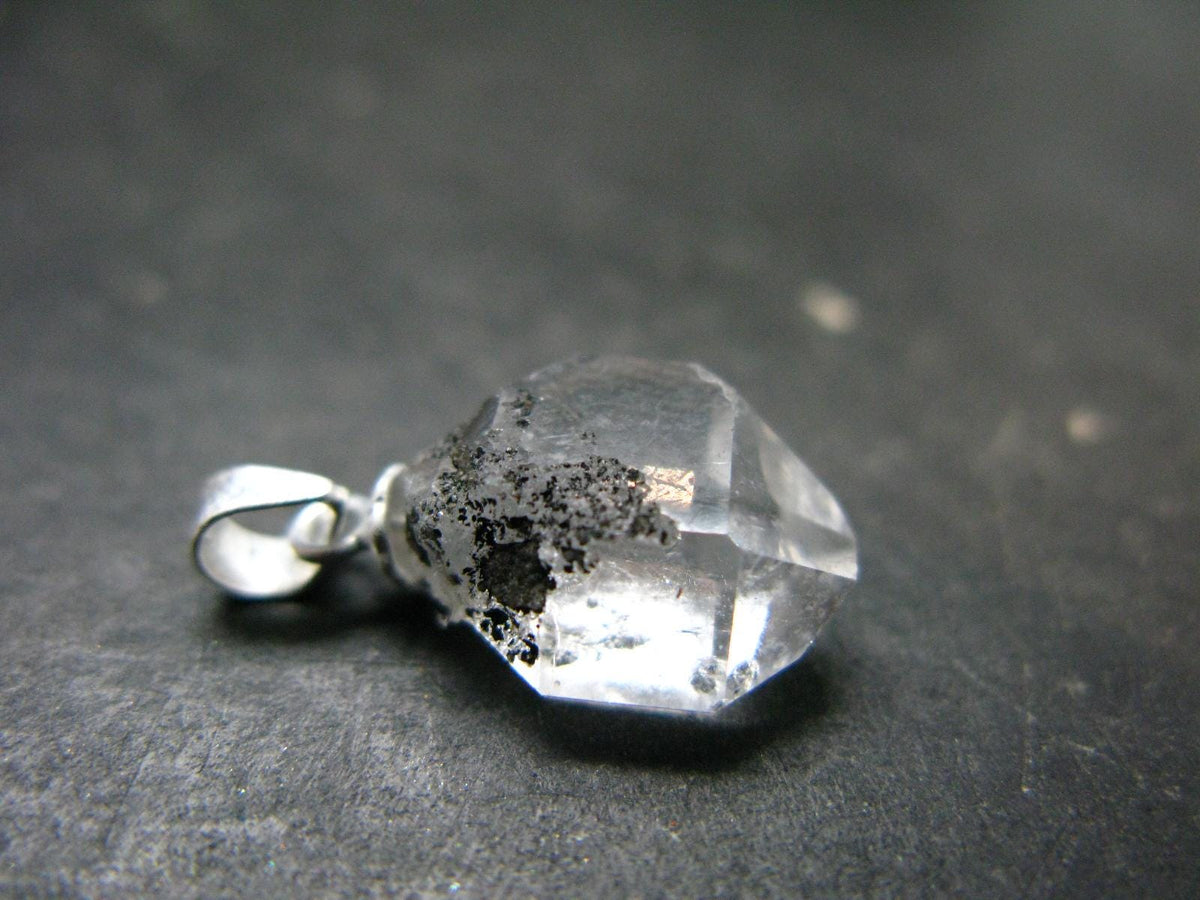 Fine Natural Herkimer Diamond Silver Pendant From New York - 0.8" - 1.31 Grams