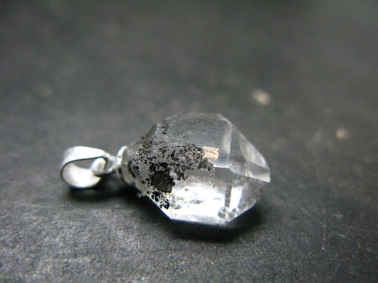 Fine Natural Herkimer Diamond Silver Pendant From New York - 0.8" - 1.31 Grams
