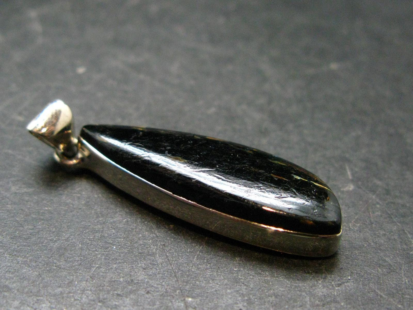 Very Rare Sterling Silver Nuumite Nuummite Pendant From Greenland - 1.8" - 6.27 Grams