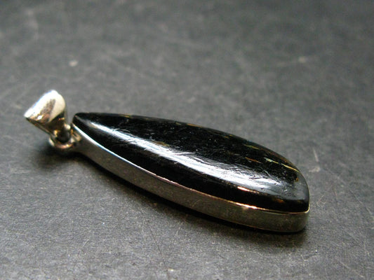 Very Rare Sterling Silver Nuumite Nuummite Pendant From Greenland - 1.8" - 6.27 Grams