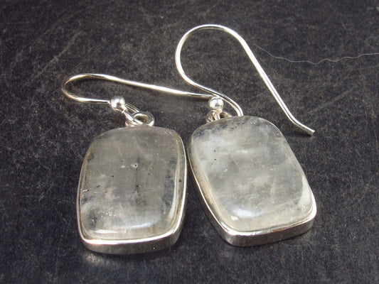 Cabochon Natural Moonstone 925 Sterling Silver Drop Earrings - 1.2" - 4.65 Grams