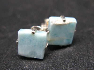 Natural Square Shape Larimar 925 Sterling Silver Stud Earrings from Dominican Republic