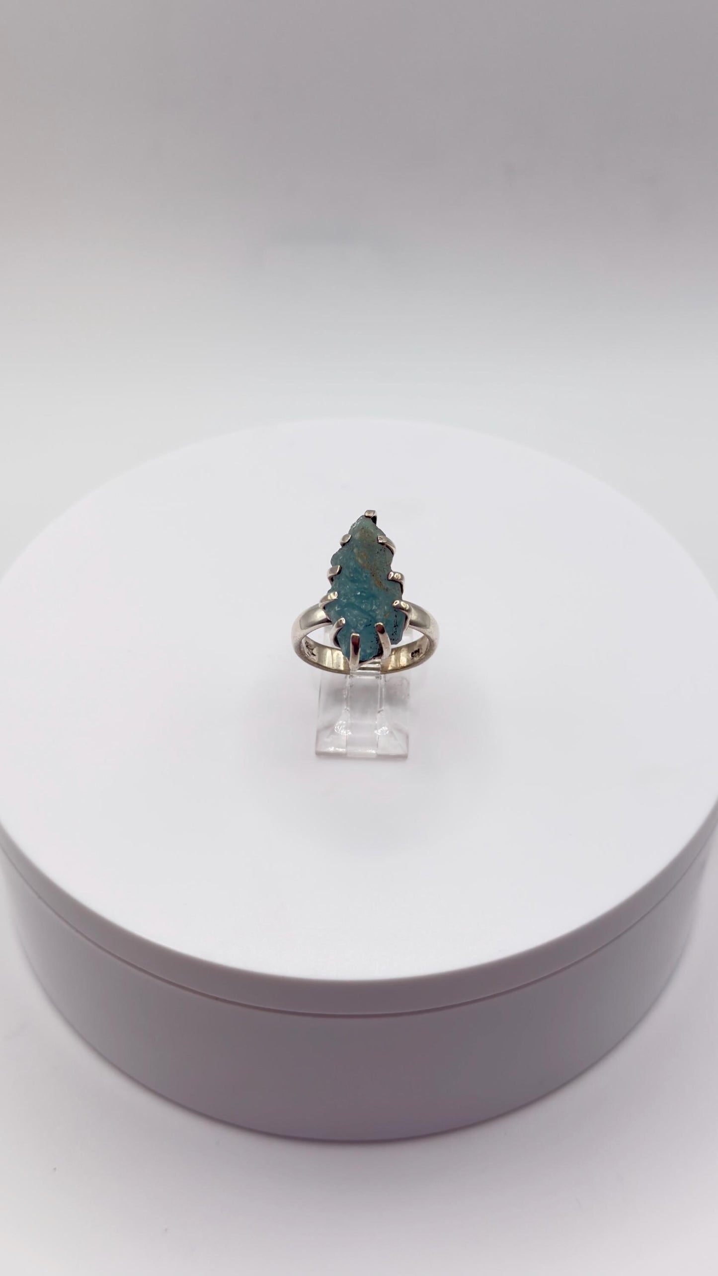 Grandidierite Ring Raw Blue Green Gemstone Silver Ring Natural Crystal Statement Jewelry Gift
