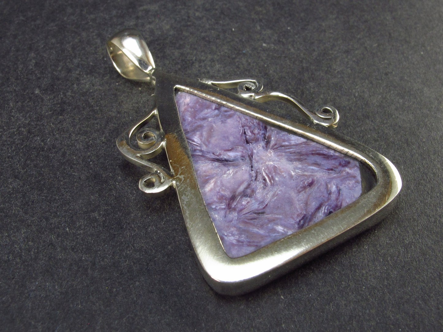 Lilac Stone!!! Stunning Silky Charoite Sterling Silver Pendant From Russia - 2.2" - 13.7 Grams