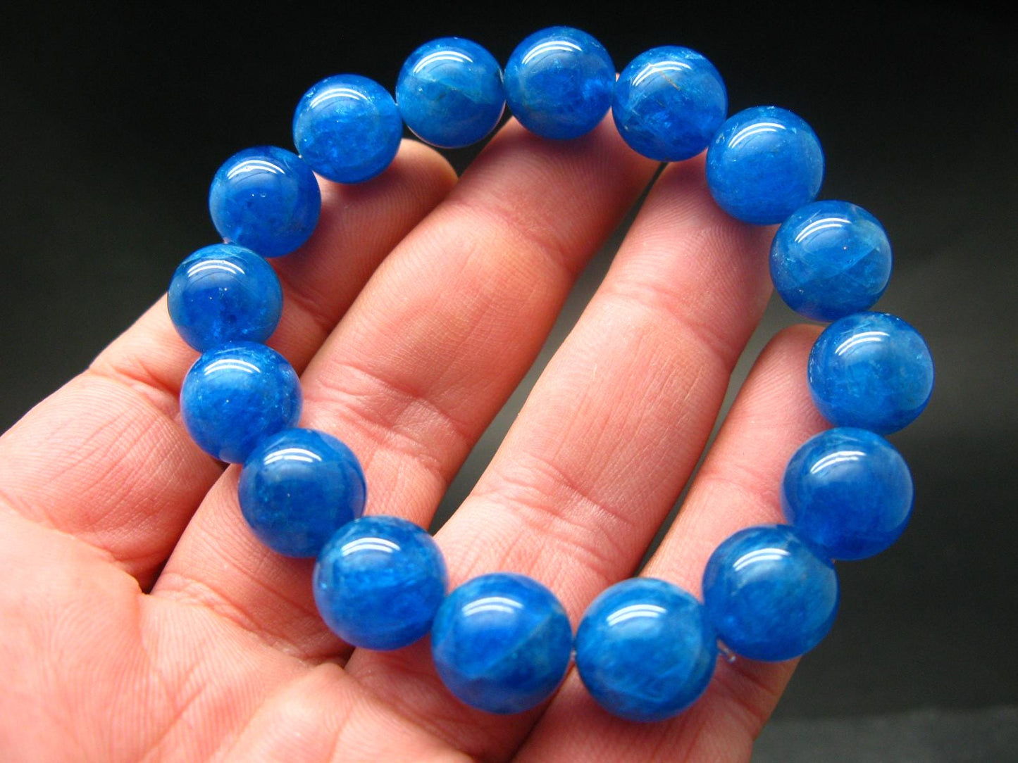 AAA Grade Neon Blue Apatite Genuine Bracelet ~ 7 Inches ~ 12mm Round Beads