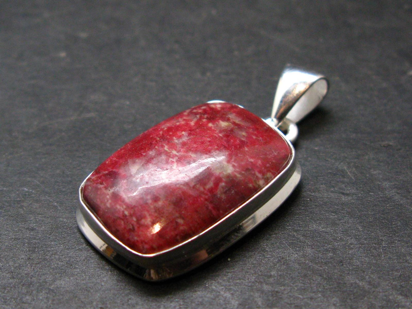 Thulite Silver Plated Pendant From Norway - 1.4" - 6.0 Grams