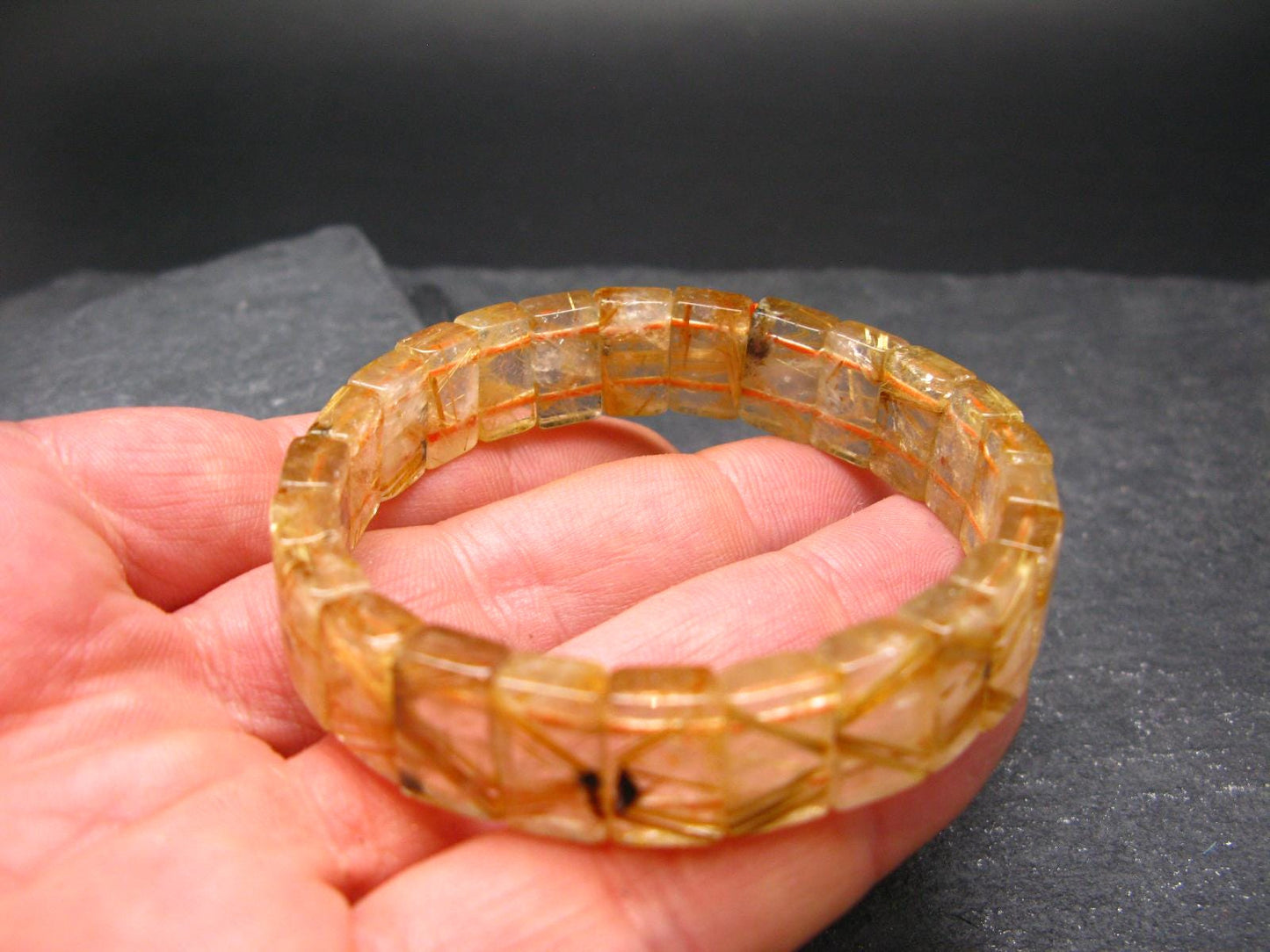Rutilated Quartz (Rutile & Hematite) Genuine Bracelet ~ 7 Inches ~ 13mm Oval Beads