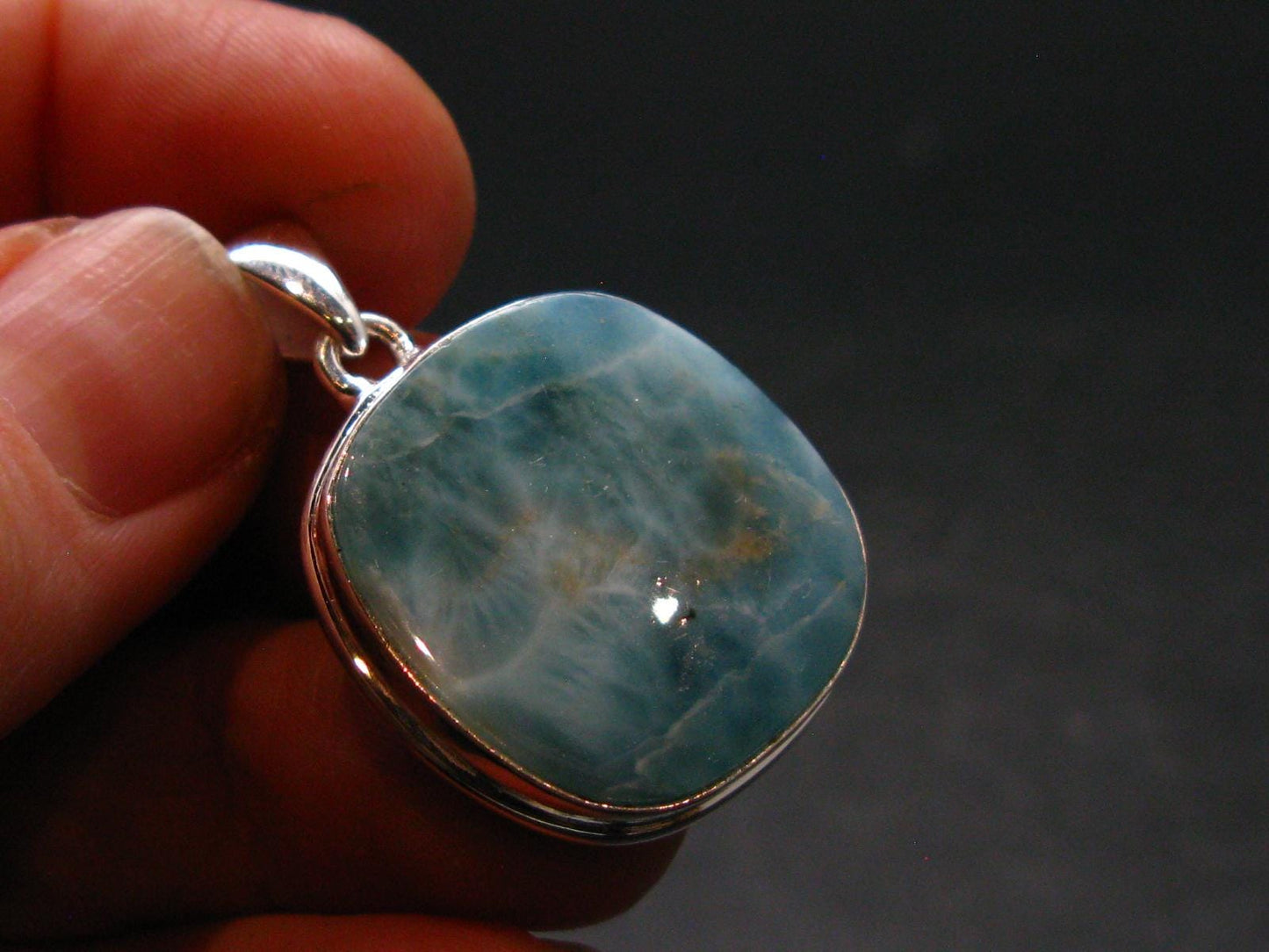 Rare Blue Larimar Pectolite Silver Plated Pendant From Dominican Republic - 1.3" - 5.8 Grams