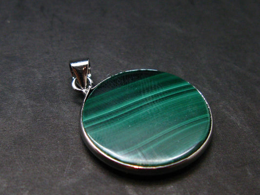 Queen of Green!! Genuine Vivid Vibrant Green Malachite Sterling Silver Pendant - 1.1" - 4.14 Grams