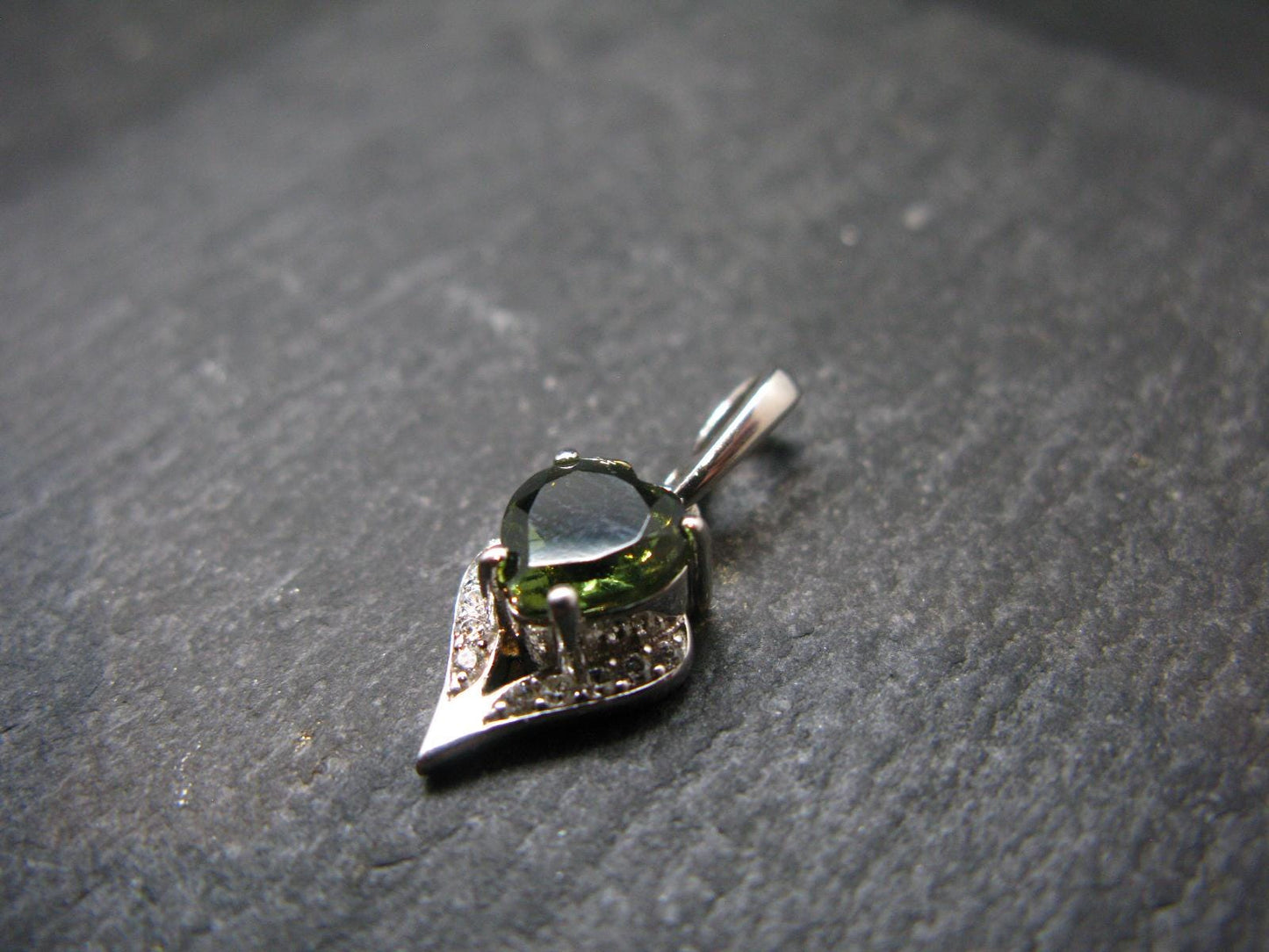 Moldavite Tektite Silver Pendant from Czech Republic - 0.8" - 1.66 Grams