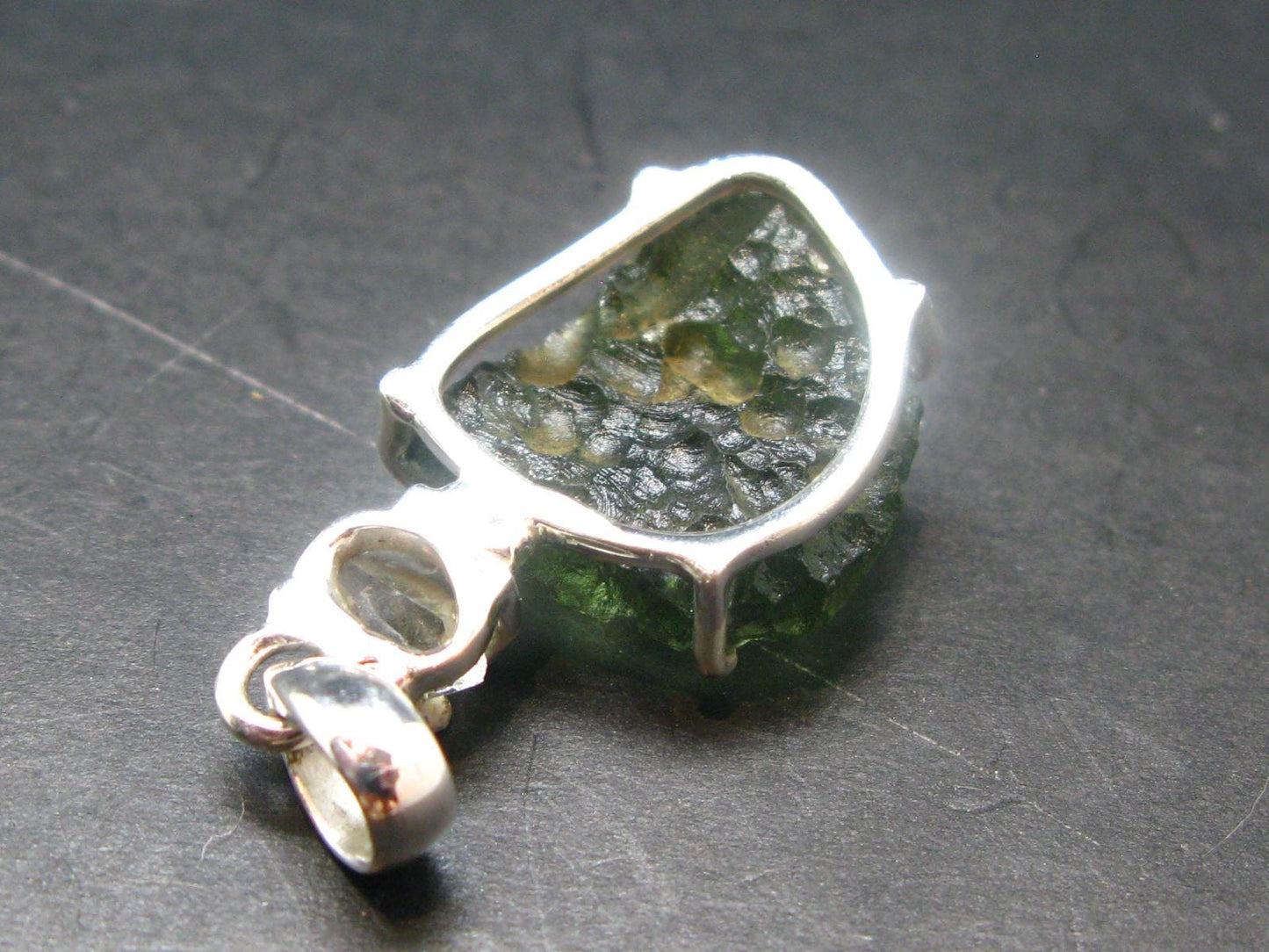 Moldavite & Herkimer Diamond Silver Pendant - 1.5" - 5.8 Grams