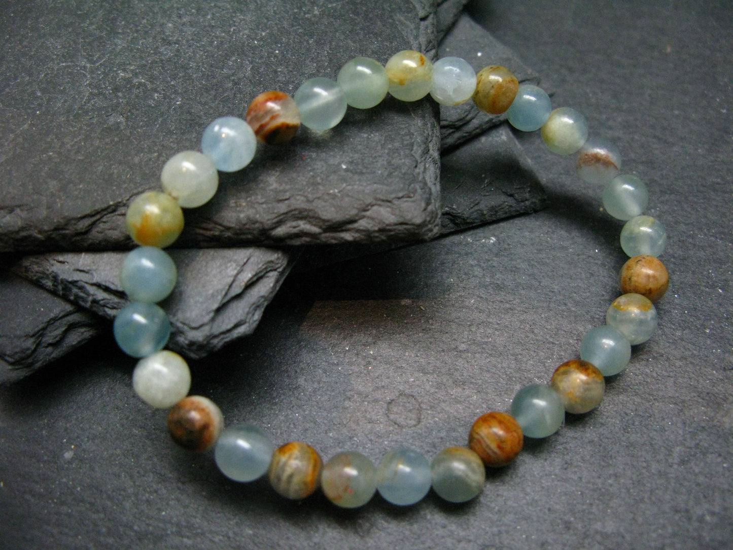 Lemurian Aquatine Calcite Genuine Bracelet ~ 7 Inches ~ 6mm Round Beads
